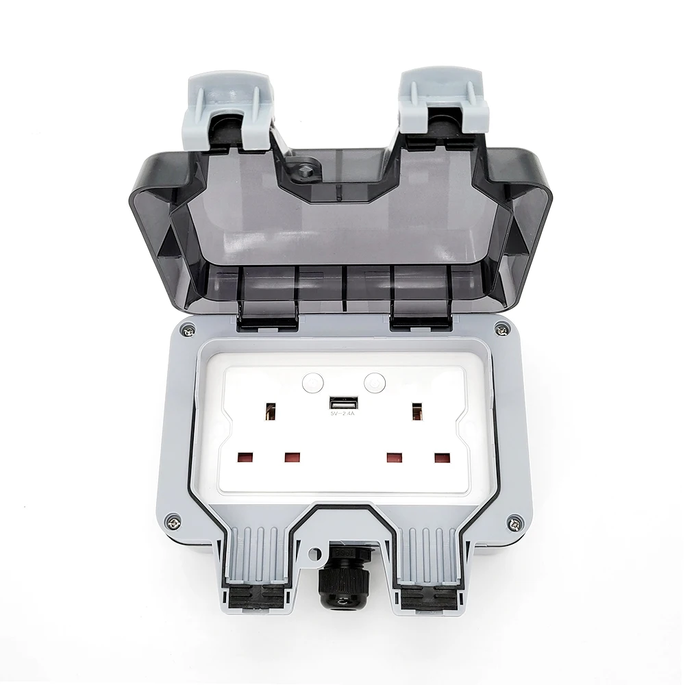 220V UK switch outlets box Outdoor waterproof IP65 smart wifi ble tuya app remote control sockets