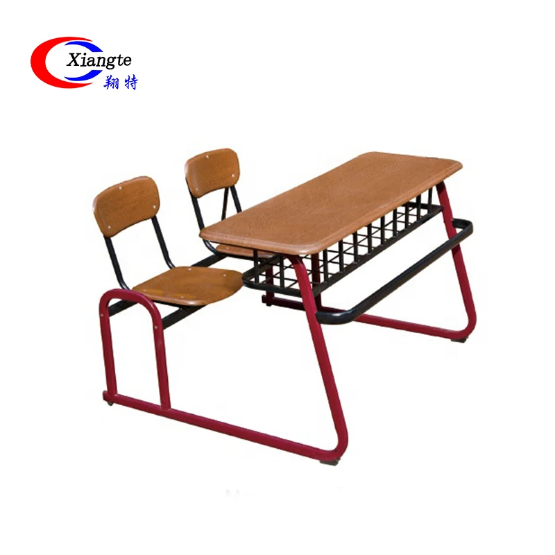 
2 Seater College Steel School Desk Sturdy Metal Wooden Combo Double Student Desks And Chairs 