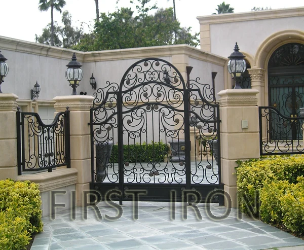 Single swing outdoor garden wrought iron gate
