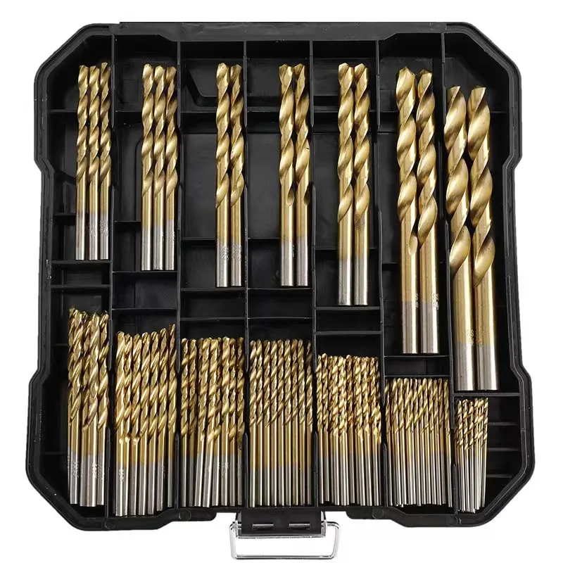 99pcs Titanium-Coated Drill Bit Set,Straight Shank Twist Drill.Versatile HSS Kit for Metals, Wood and Plastic,Round Handle