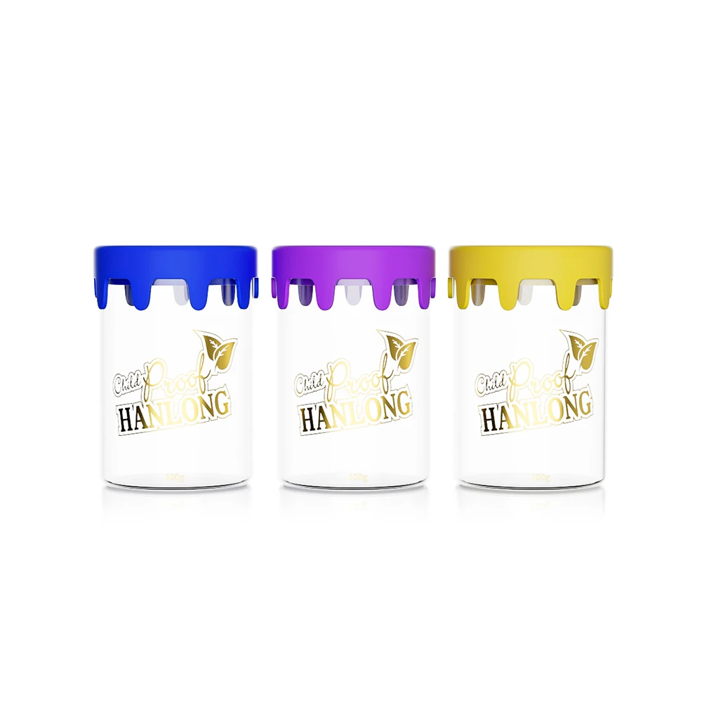 Manufacturer small glass jar oil wax container smell proof jar with silicone lid 5ml 10ml 50ml cream glass jar pack