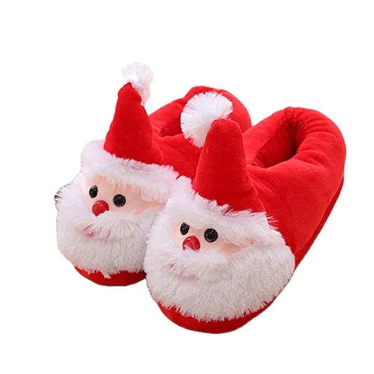 Christmas Gift Girls Fancy Plush Winter Slippers Red Unique Non-slip Bedroom Woman Santa Slippers Christmas