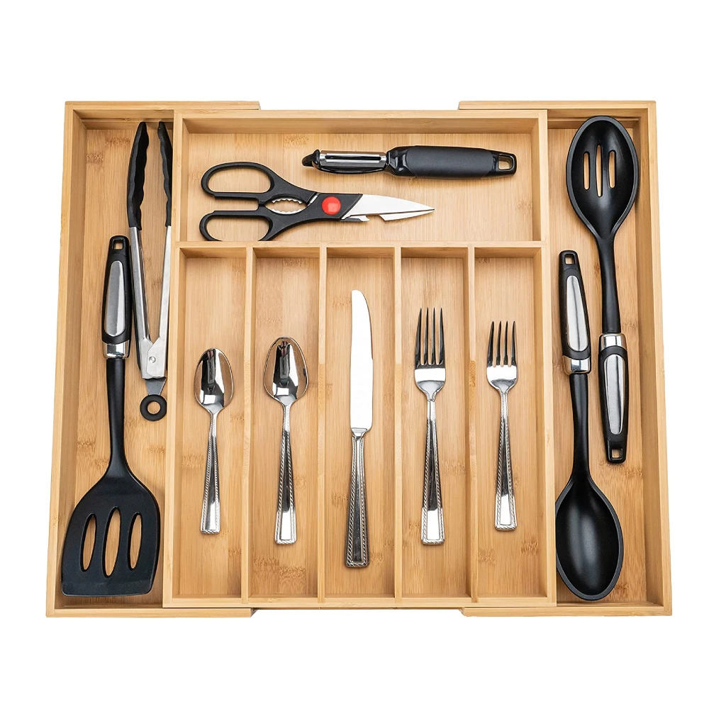Bamboo Kitchen Utensil Adjustable Expandable Storage Organizer Tray Suppliers Bamboo Drawer Organizer Tray For Cutlery Utensils