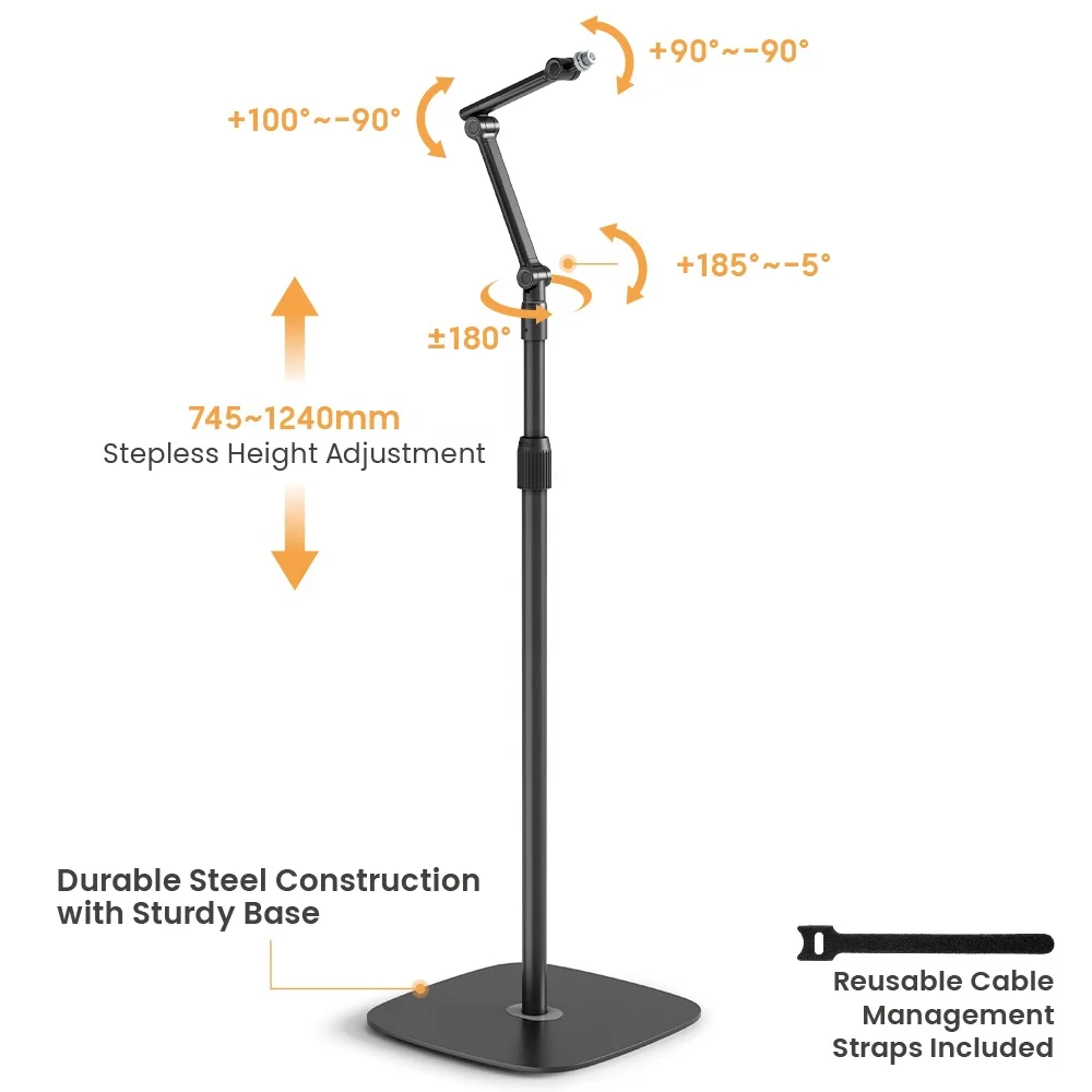 MDS16-2 Universal Microphone Floor Stand on Stage Height Adjustable Mic Boom Stand Mount with Weighted Square Base