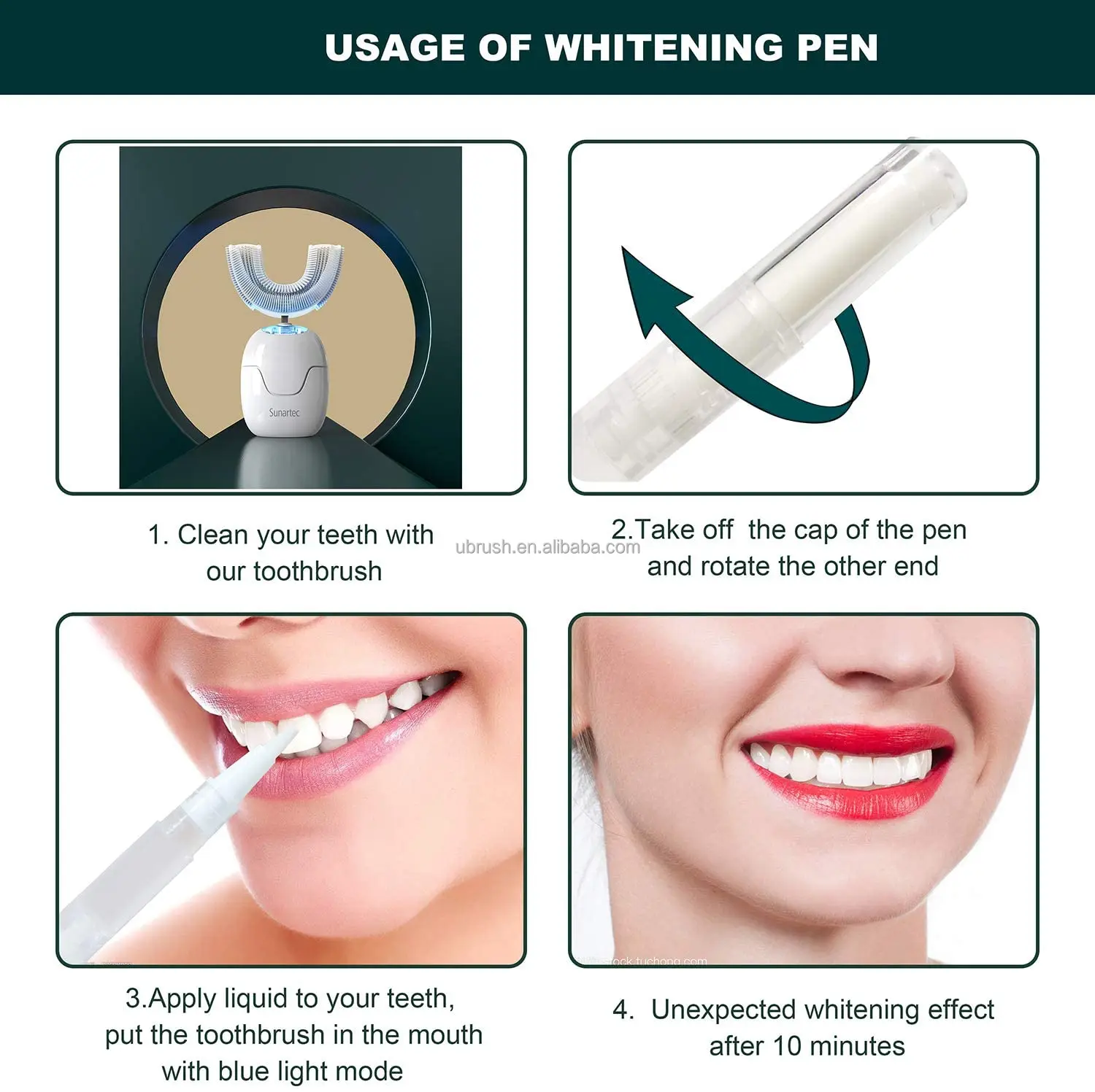 Travel Portable 360 Automated Food Grade Whitening Toothpaste Teeth Products Electrical Automatic U-shaped Toothbrush For