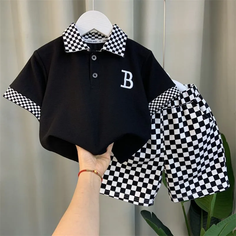 Hot Sale Summer  2pcs  Cotton Polo Shirt+Shorts Casual Teenagers Boys CLothes Sets
