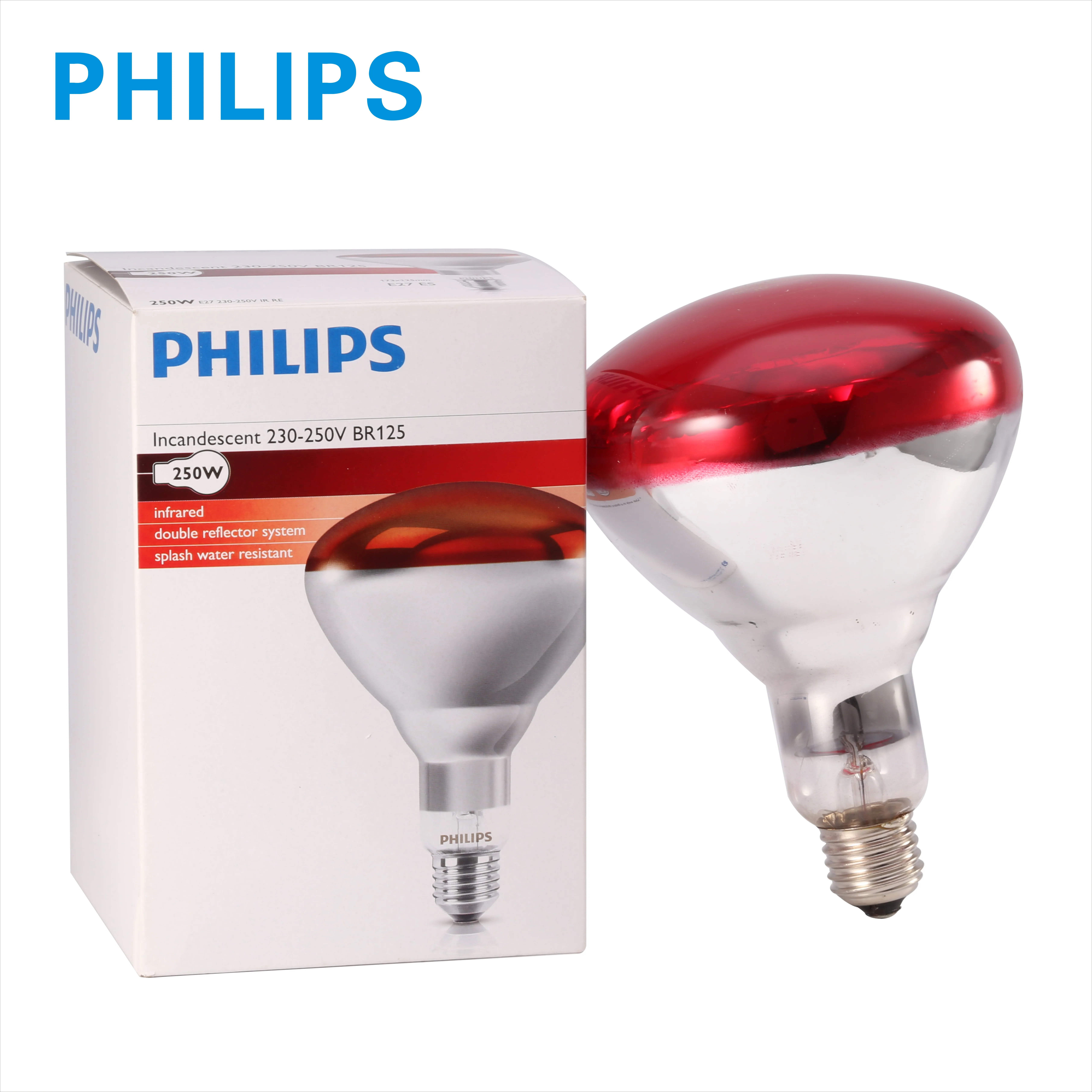 PHILIPS Infrared Heat Bulb BR125 IR 250W E27 Red  Clear Hard Glass  physical therapy equipments