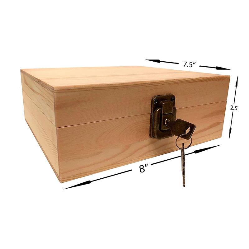 Hot sale Customized unfinished small wooden box with divider and lock