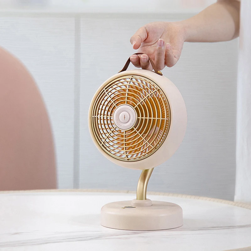 Retro design portable cordless 5 inch digital display rechargeable battery operated Type-C mini usb table fan