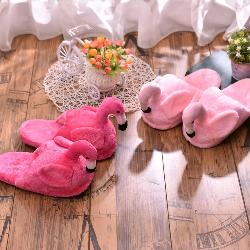 Warm Home Slippers Unisex Soft Slippers Winter Pink Flamingo Kids Animal Slippers