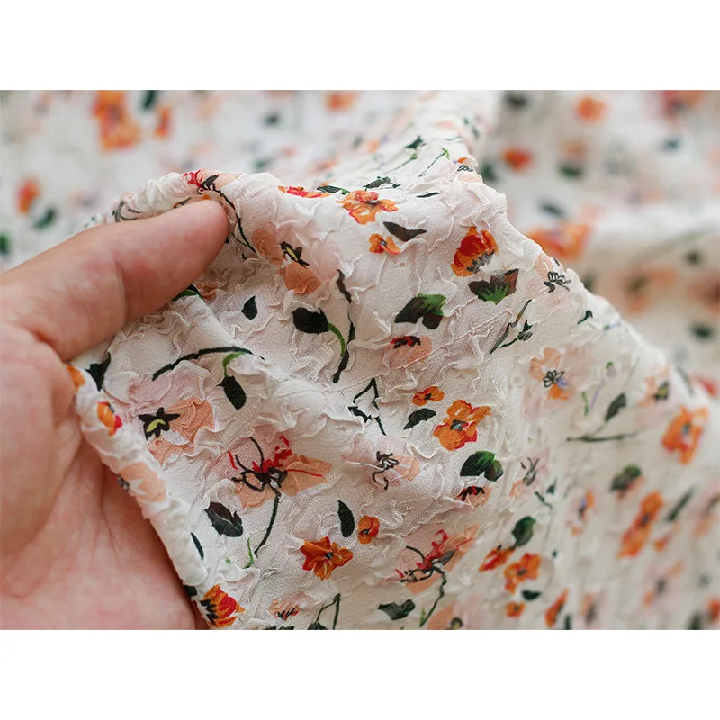 New Spring and Summer Chiffon Floral Print Dress Fabric 30d Breathable Three-dimensional Embossed Bubble Crumpled