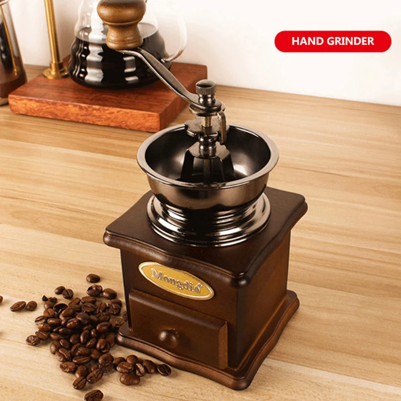 Vintage Mini Household Kitchen Mills Cafe Bar Handmade Miller Maker Wood Coffee Bean Crank Grinder Manual Coffee Grinders