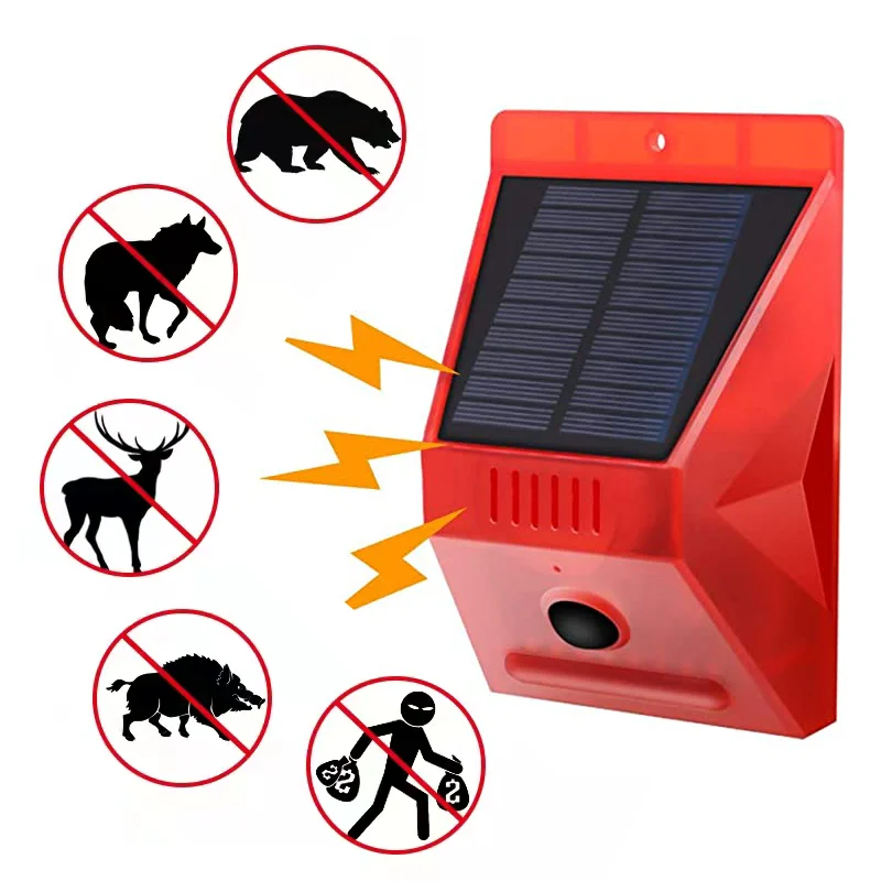 Solar Strobe Light with Remote Controller Motion Detector Outdoor Alarm Security Siren Lamp IP65 Waterproof