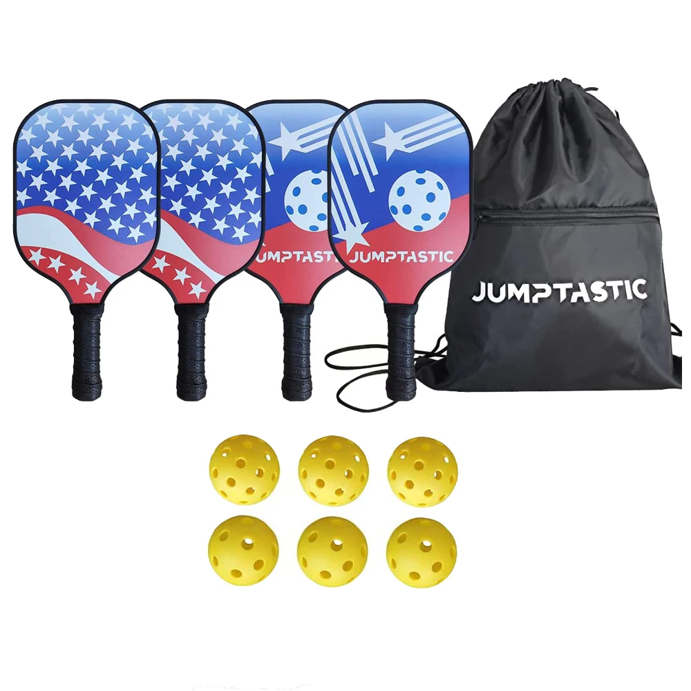 Wooden or Carbon Fiber pickle ball paddle 4pcs and 6pcs balls with OEM print