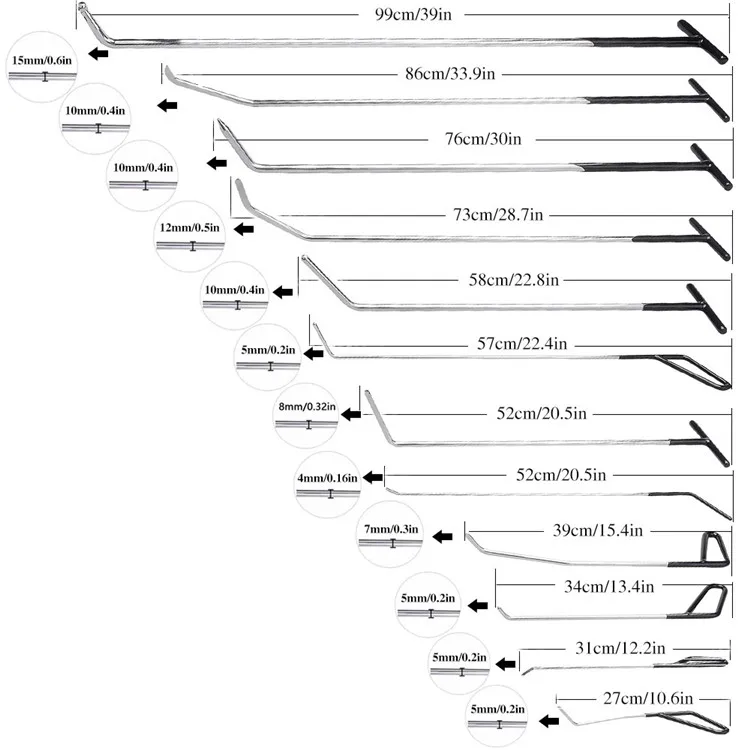 Super Pdr Paint less Rods Car Dent Remover Pdr Hook Rods Tools
