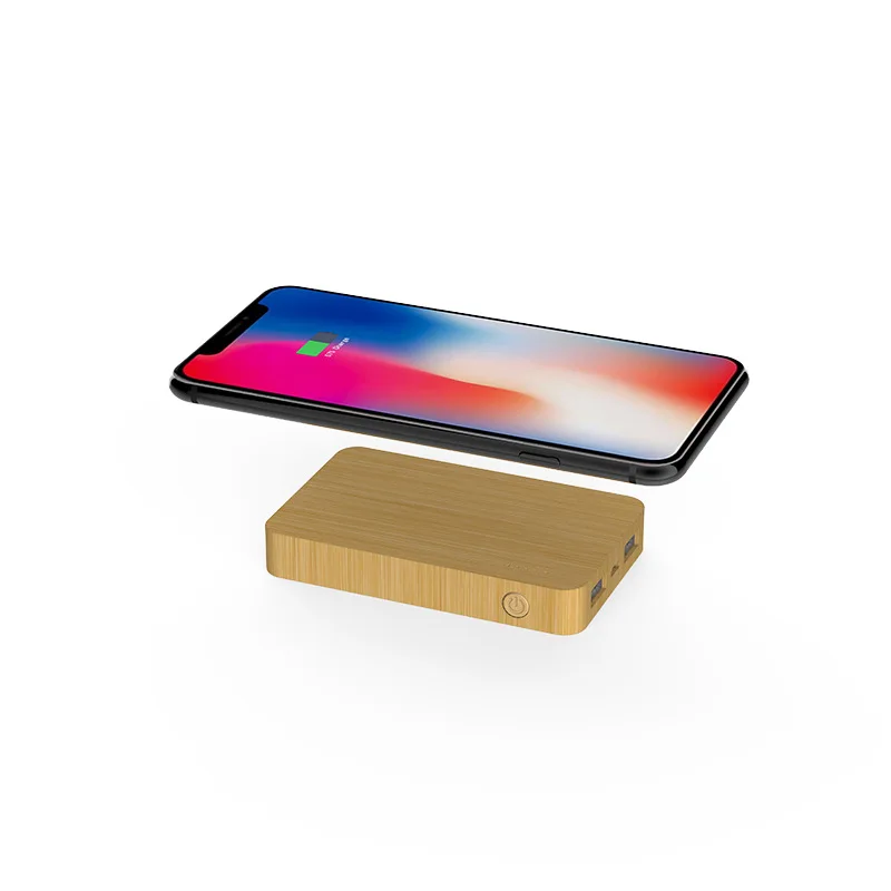 Wholesale print logo mobile charger fast charging waterproof slim bamboo 5000mah gift wooden wireless power bank set