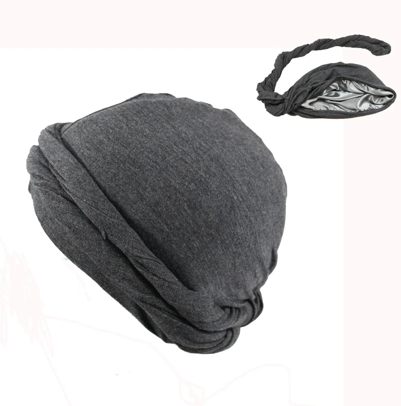 HZM-22064 Men Bamboo Satin Under Scarf Durag T-Shirt Turban Muslim Headwrap Ready to Wear Hijab Headscarf Bonnet Outdoor