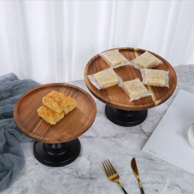 1 tier cake stand Acacia wood round square wooden cake stand with rim round flat