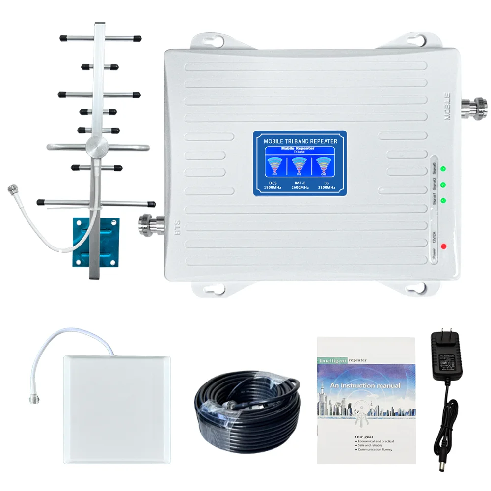DCD1800 WCDMA2100 LTE2600MHz three-band mobile signal repeater mobile phone signal amplifier with Yagi antenna