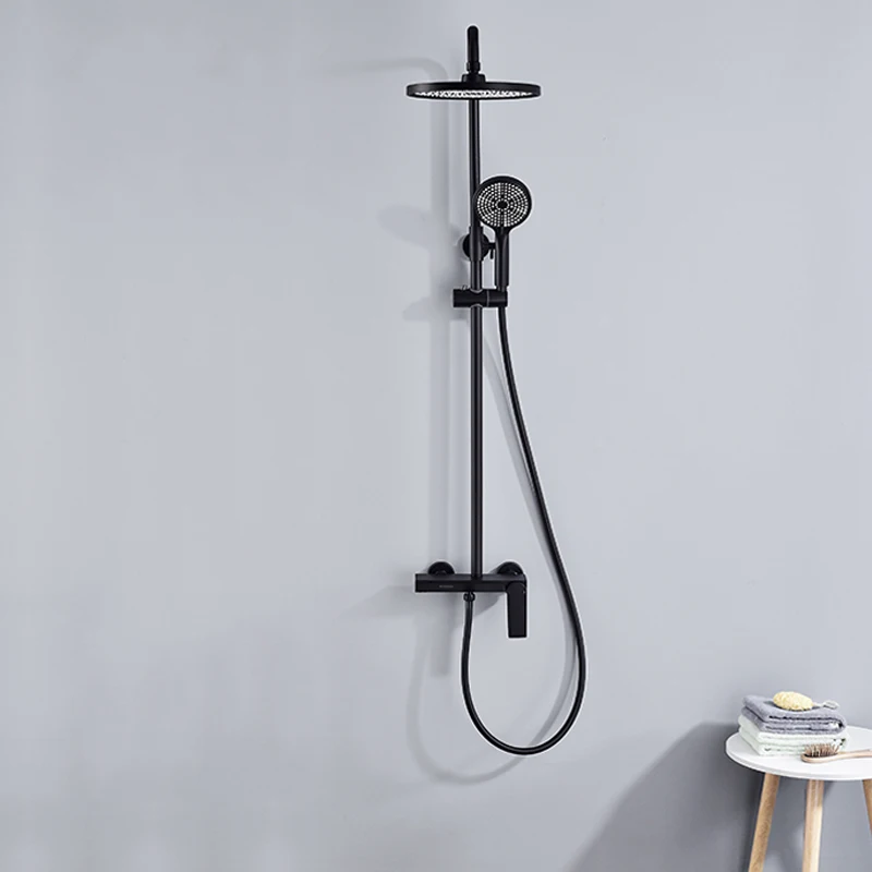 Matt black thermostatic shower system stainless steel 304 bathroom rain shower set mixer column
