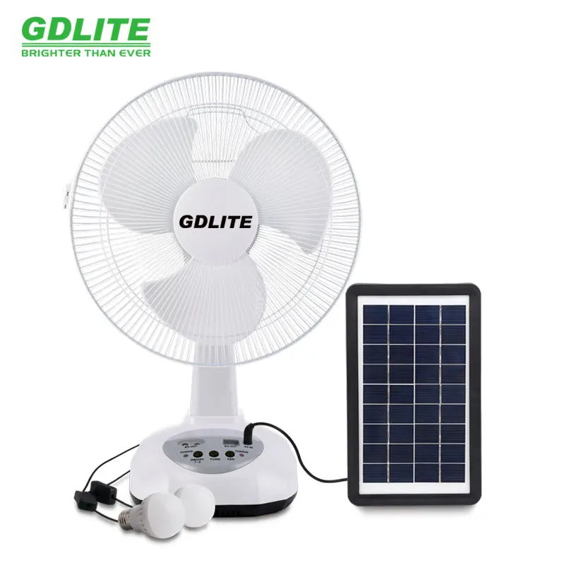 Hot selling 12 inch Solar charging table electric fan AC DC Dual Input  Rechargeable Solar Panel power panel mobile charge