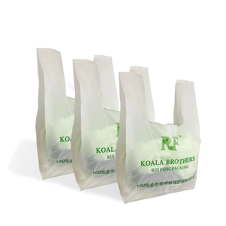 Custom cornstarch plastic free Eco shopping carry bag eco friendly supermarket bioplastic T-shirt bag