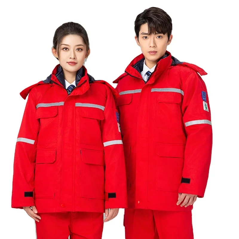Factory Wholesale Winter Warm Hi Vis Protection Safety Work Wear Uniform Anti-Static Cotton Labor Cotton Jackets Trousers Set