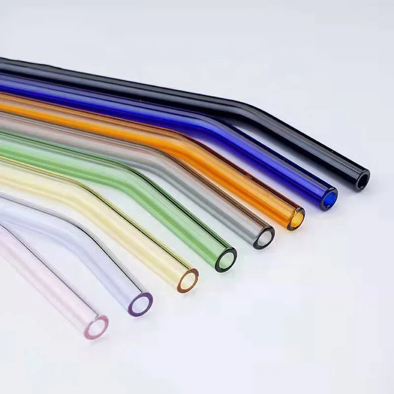 Cheap Bent Glass Straw Color Drinking Glass Straw Customized Glass Straw