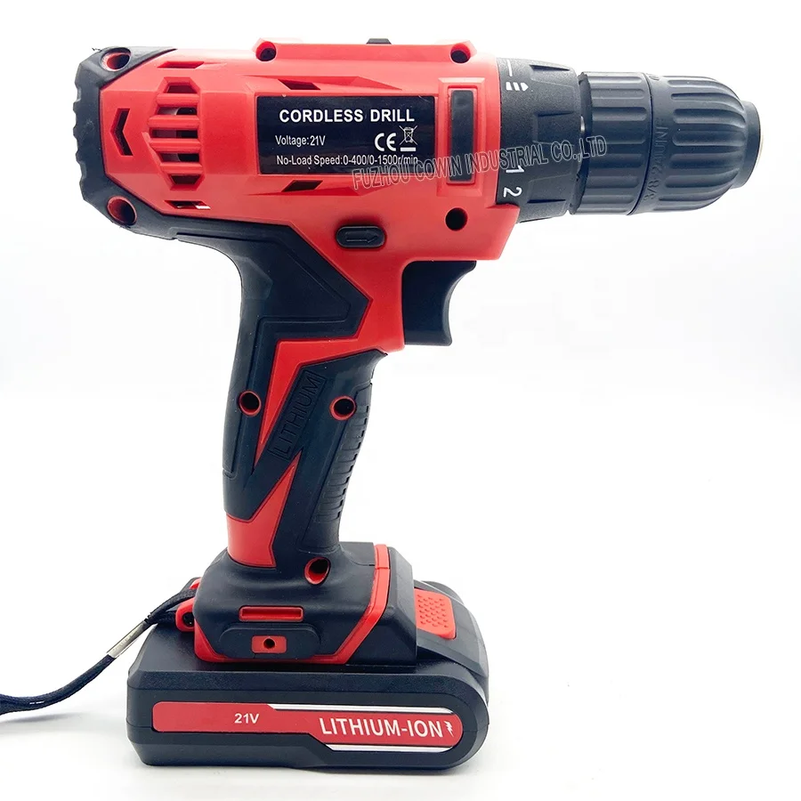 Factory direct supply 21V 1500mAh Rechargeable dual Speed Cordless Drill Wireless Rechargeable Hand Electric Drill