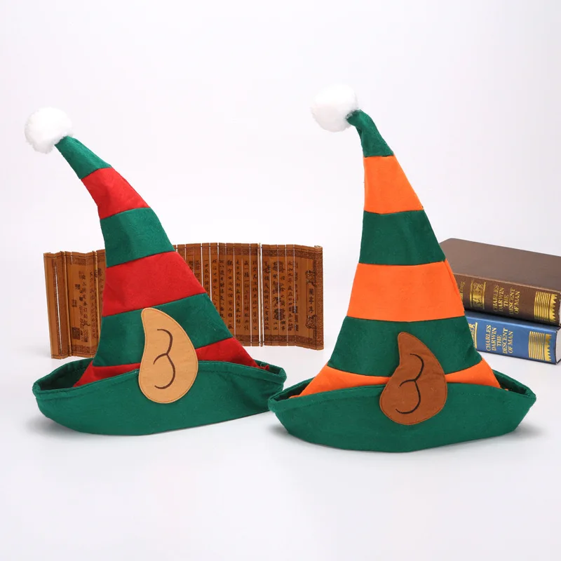 Adult non-woven Santa hat ears Red and orange striped witch hat Elf hat Halloween decorations