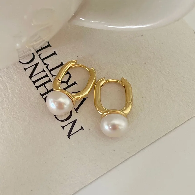 Irregular Women 18K Gold Plated Real Natural 925 Sterling Silver Stud Drop Hoop Fine Jewelry Freshwater Baroque Pearl Earrings