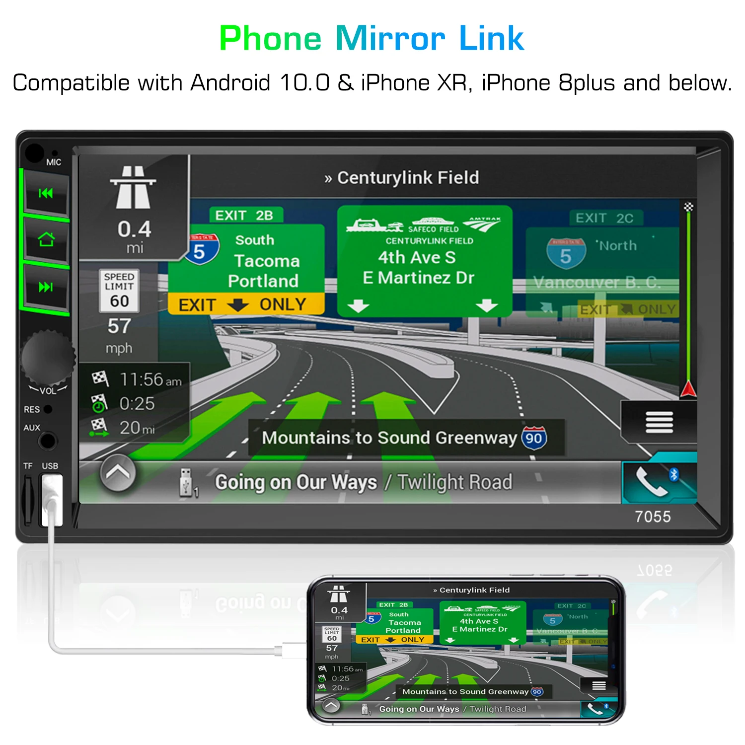 7055 2Din Универсальное автомобильное радио Mirrorlink 2din 7 дюймов Автомобильный стерео сенсорный экран авто MP5 с FM USB