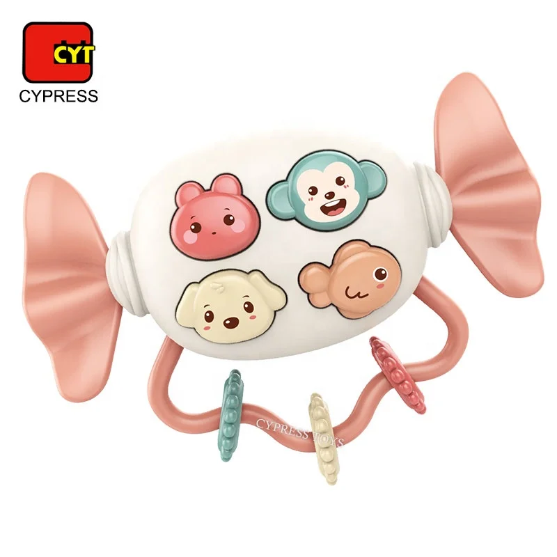 Plastic Cartoon Soft Silicone Baby Rattle Teether Toys With Music and Light