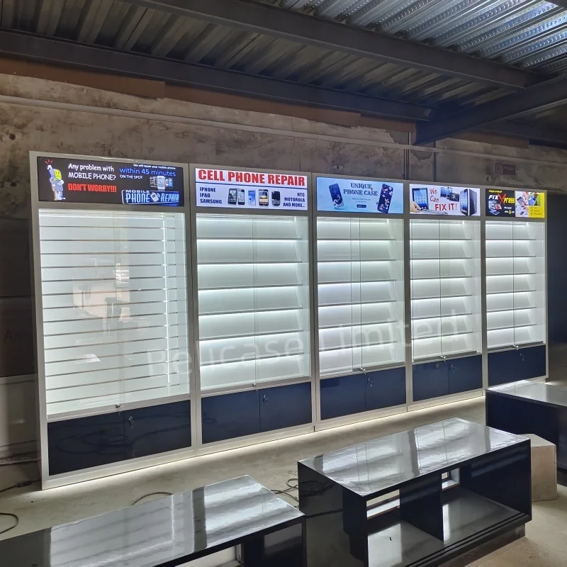 High Quality Mobile Store Repair and Accessories Showcase Fixture Cellphone Accessories Display Cabinet Stand with LED  Light