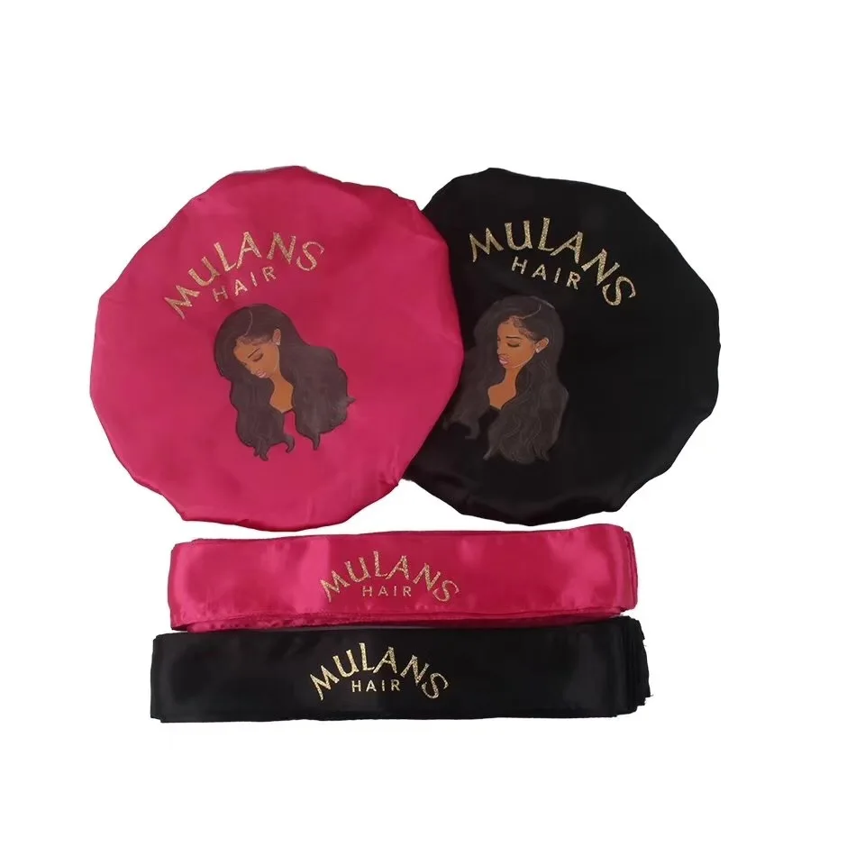 Low MOQ women hair accessories satin silk bonnet with custom logo