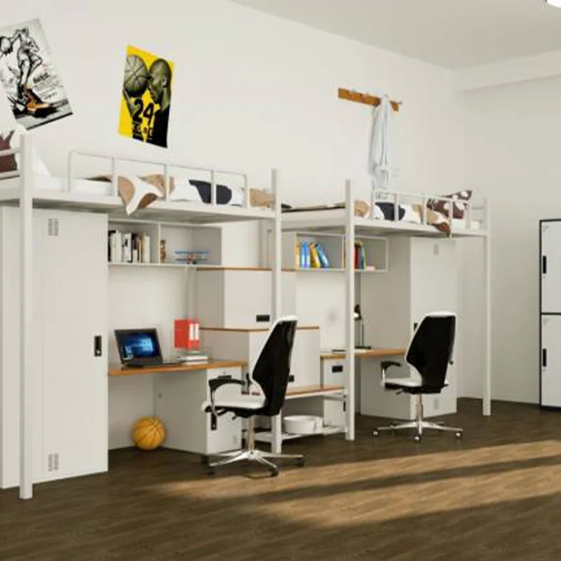 High Quality Metal Loft Bunk Bed with Desk and Locker for Adults for Dormitory Apartments Collage Bedrooms Hotels Schools
