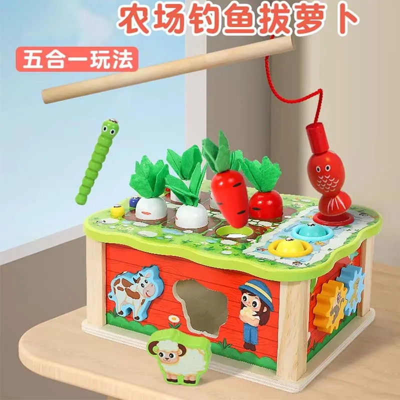 Wooden Montessori Toys Fishing Game Carrot Harvest Stacking & Sorting Sensory Educational Fine Motor Toys for Toddlers