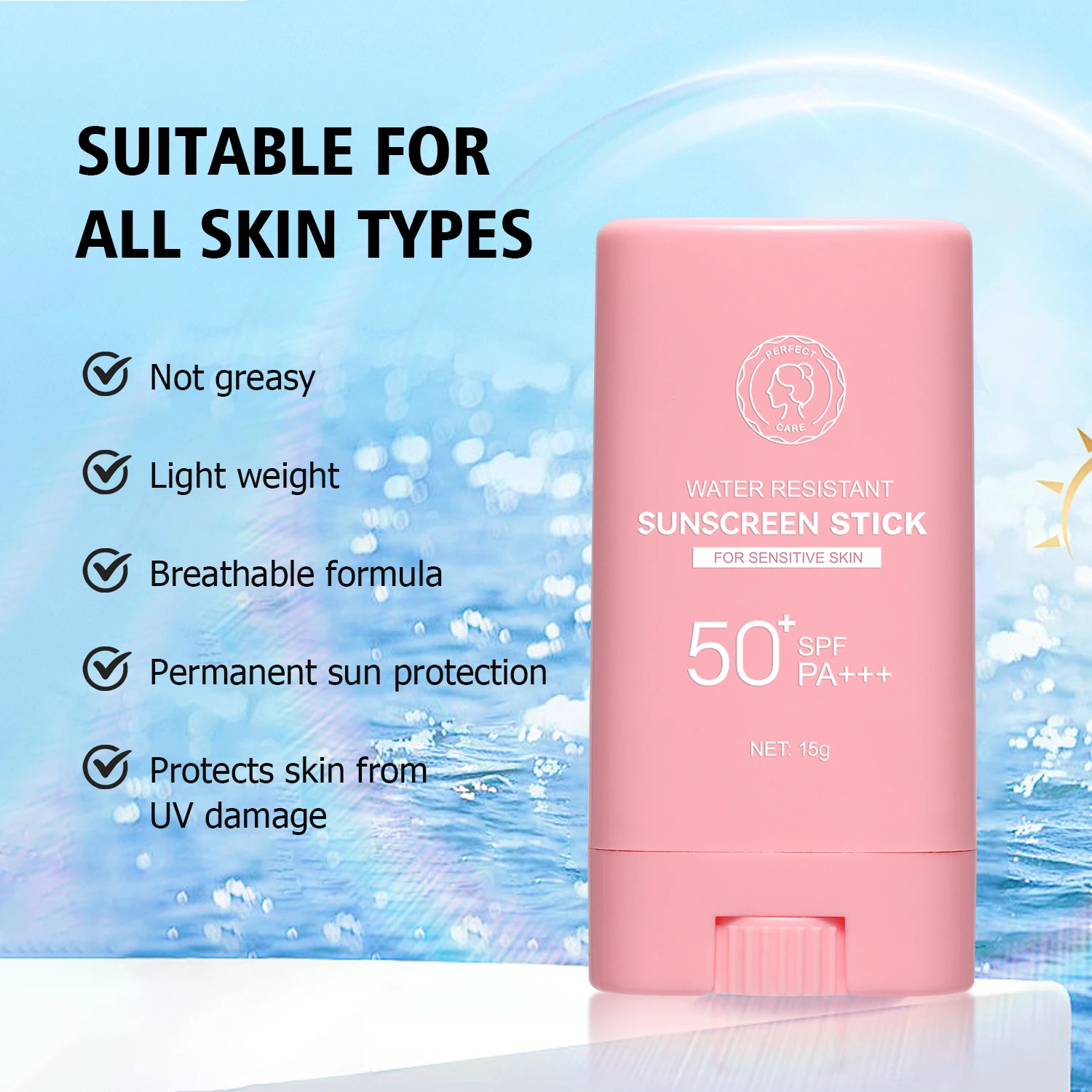 Private Label OEM Cream/Liquid Color with Zinc Oxide 15g Waterproof Facial Natural Reef Safe SPF 50 Sunscreen Stick