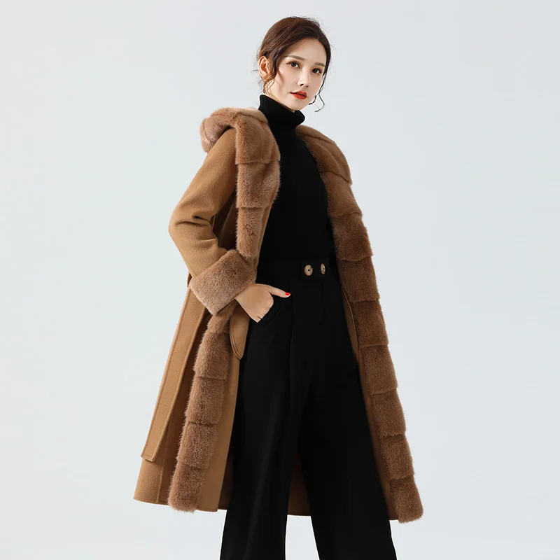 
2021 real mink Professional Manufacture Soft And Comfortable Women Cashmere Coat 