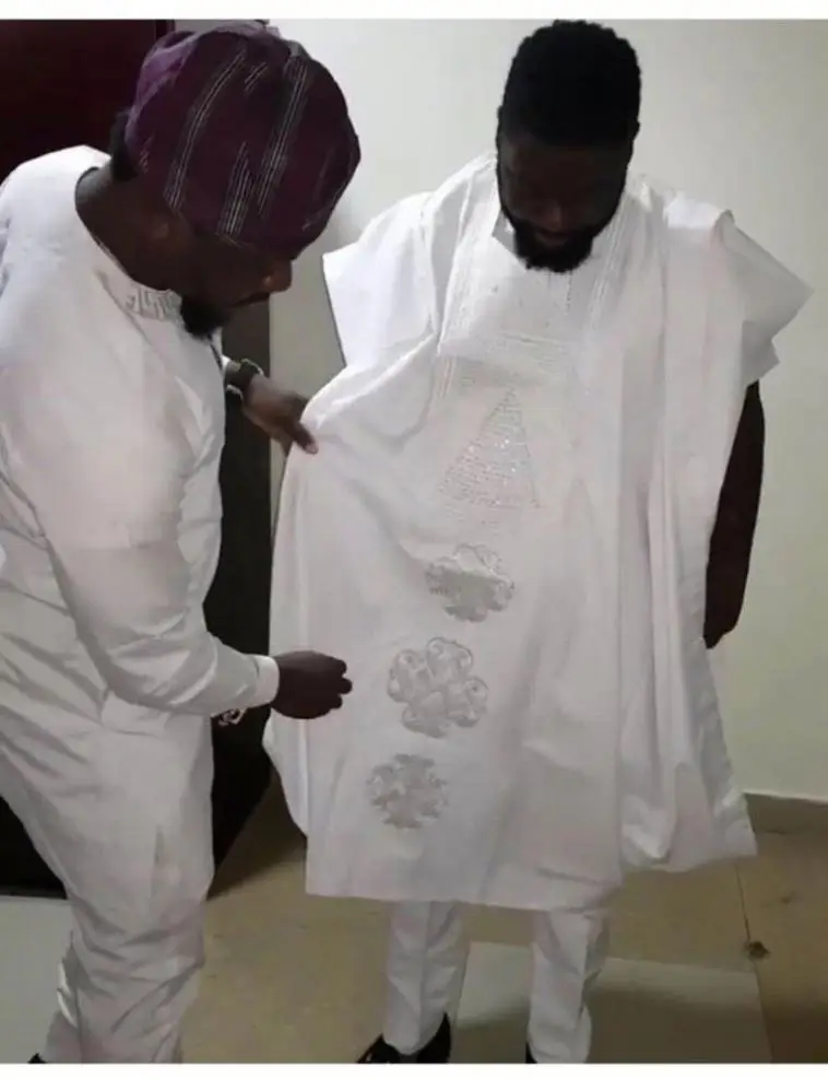  Африканский мужской костюм H & D Agbada в африканском стиле комплект из 3 предметов синяя вышивка с широкими