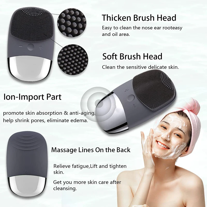 USB Rechargeable Electric Sonic Facial Cleansing Brush Silicone Facial Cleansing Brush For Deep Cleansing Blackhead Remover