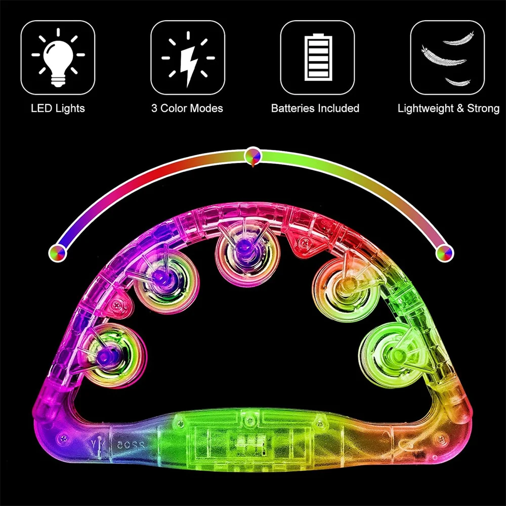Cheap LED Light up Tambourine Musical Flashing Tambourine Handheld Percussion Instrument Glow Tambourine for Neon Party Supplies