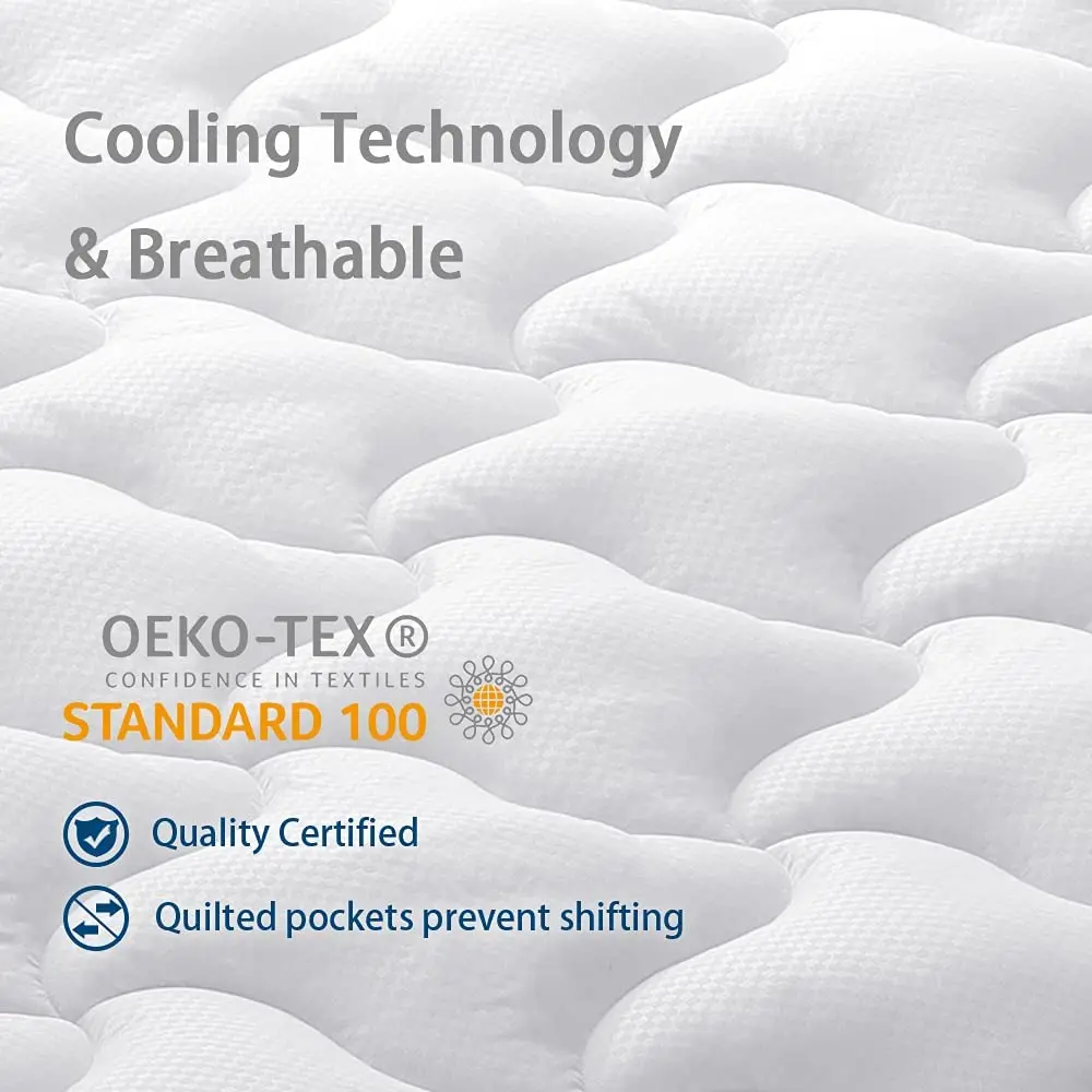 Cooling Mattress Pad Queen King Size,Extra Thick Mattress Topper Pillow Top Mattress Pad Cover with Down Alternative Fill