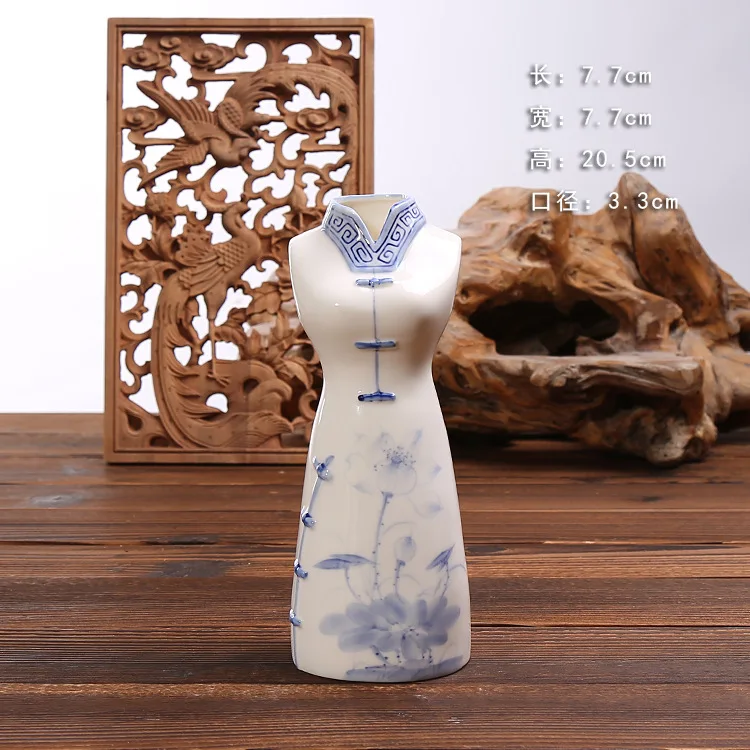 Китайский Стиль ручной росписью Cheongsam Tang костюм сине-белая креативная керамическая фарфоровая ваза для