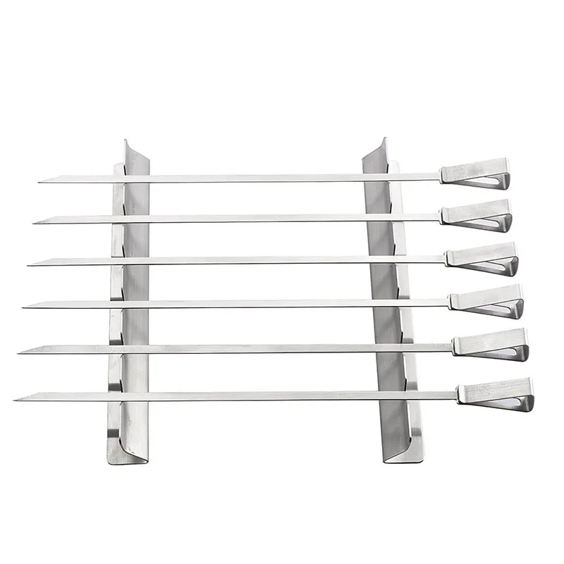 Stainless Steel Adjustable Elevated Holder for 6 Included Barbecue Skewers Prevents Food from Burning and Sticking to The Grill