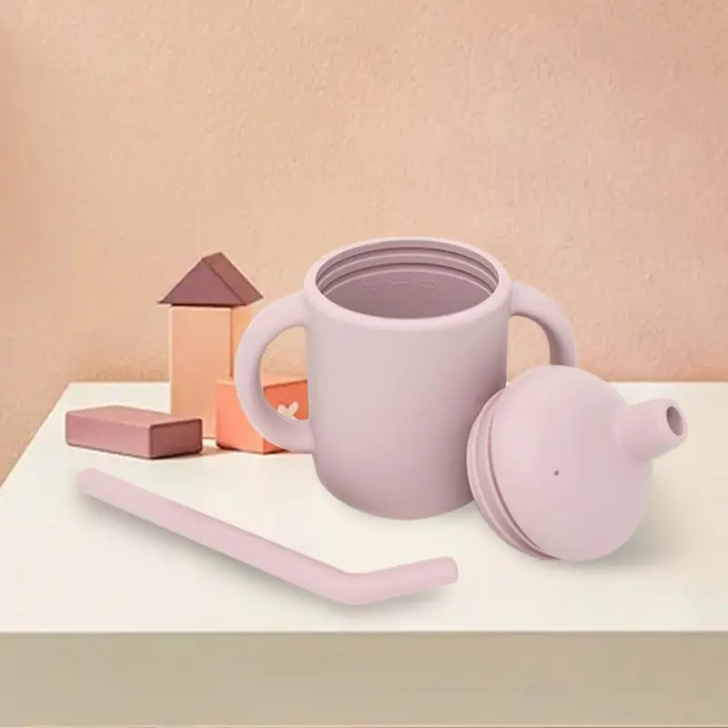 BPA Free Eco Friendly 360 Degrees No Spill Toddler Trainer Learner Cup Silicone Baby Sippy Cups With Straw