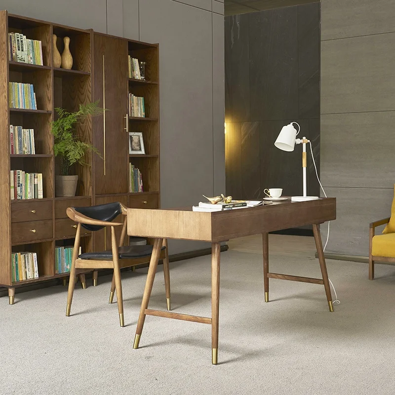 Fashion Computer Desk Office Home Use Bookshelf Combination Wood Classics Double Notebook Table