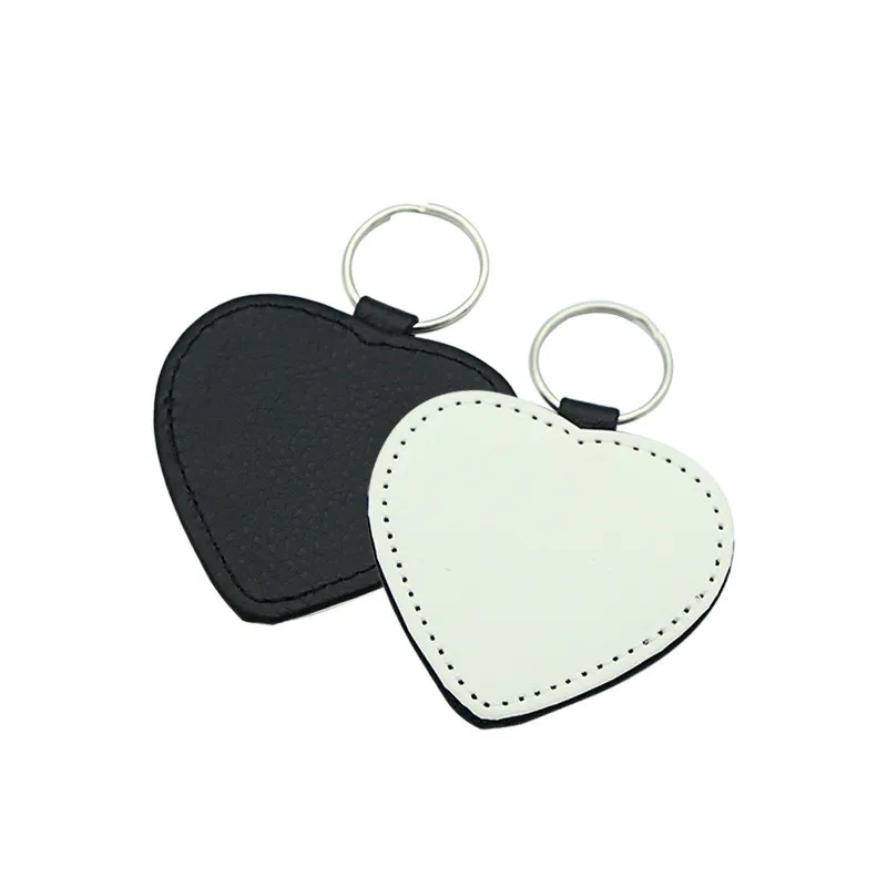 Cheap wholesale heart shape blank leather key chain printed design blank round leather keychain