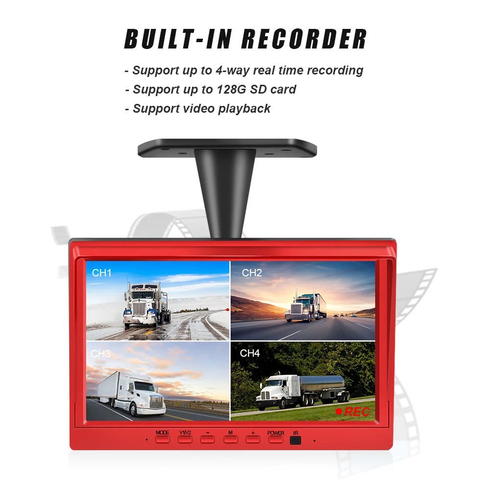 10inch 4ch Car Monitor for Auto 4 Split Car Screen Roof Mount Monitor Recorder AHD LCD Display for Truck Bus RV Rear View Camera
