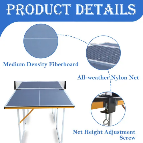 IUNNDS 6ft Mid-Size Table Tennis Table Foldable & Portable Ping Pong Table Set for Indoor & Outdoor Games with Net